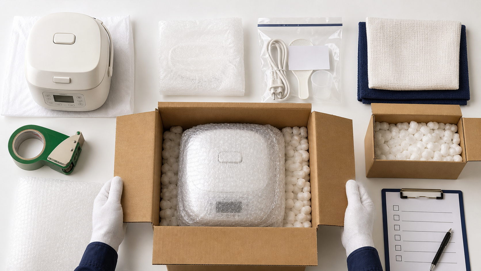 Amazon FBAへ中古商品を納品するための梱包作業イメージ